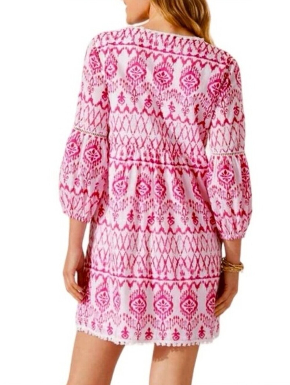 Tommy Bahama 100% Cotton White Pink Printed Swim Coverup Tunic Tribal - Picture 2 of 8